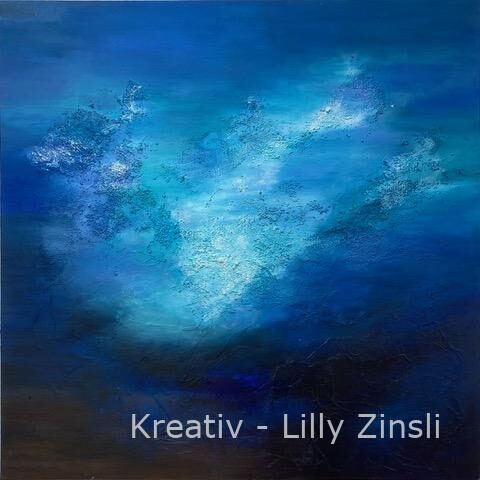 blue painting with light blue as beginning day paste acrylic painting 70x70